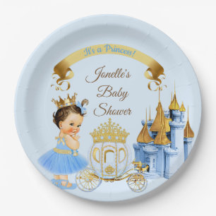 Assiettes En Carton Royal Princess Castle Carriage Blue Gold Girl