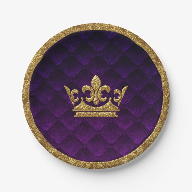 Assiettes En Carton Royal Purple & Gold Crown Élégant Royal Storybook (Devant)