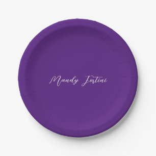 Assiettes En Carton Royal Purple Plain Élégante Calligraphie minimalis