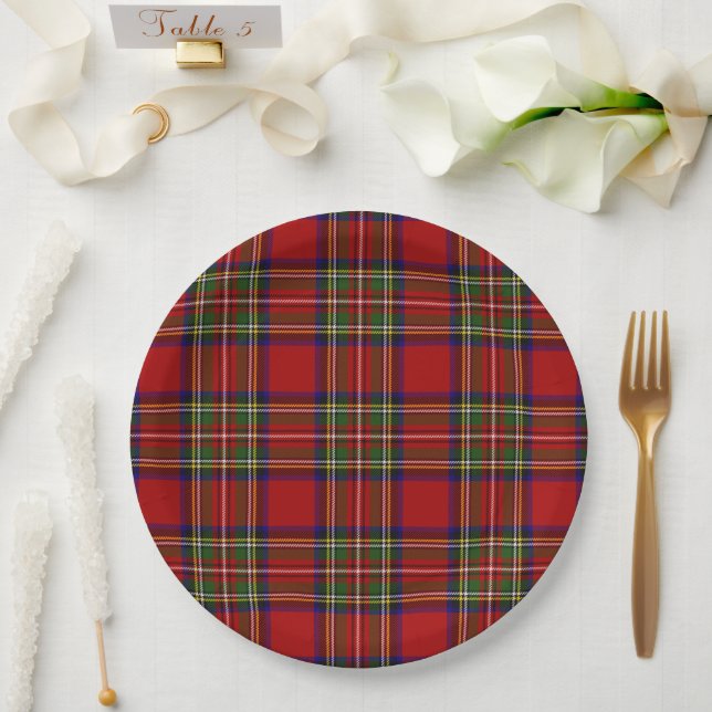 Assiettes En Carton Royal Stewart Tartan Plaid Symétrie Motif  (Mariage)