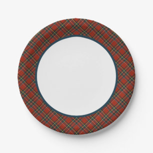 Assiettes En Carton Royal Stewart Tartan Red Scottish Plaid Border
