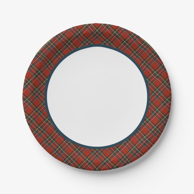 Assiettes En Carton Royal Stewart Tartan Red Scottish Plaid Border (Devant)