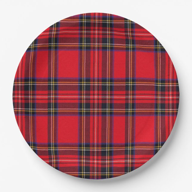 Assiettes En Carton Royal Stewart tartan rouge noir plaid (Devant)