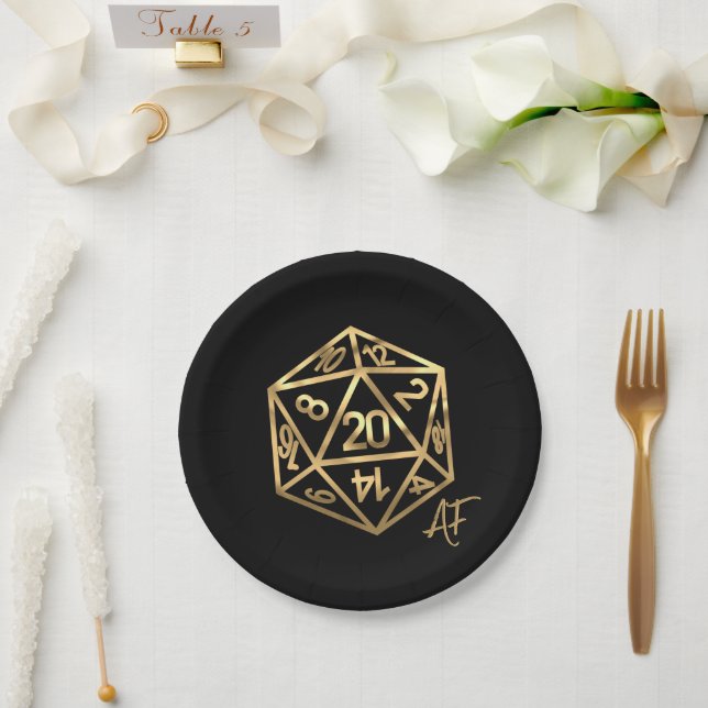 Assiettes En Carton RPG Crit AF | Gold Fantasy Tabletop Gamer Dice (Mariage)