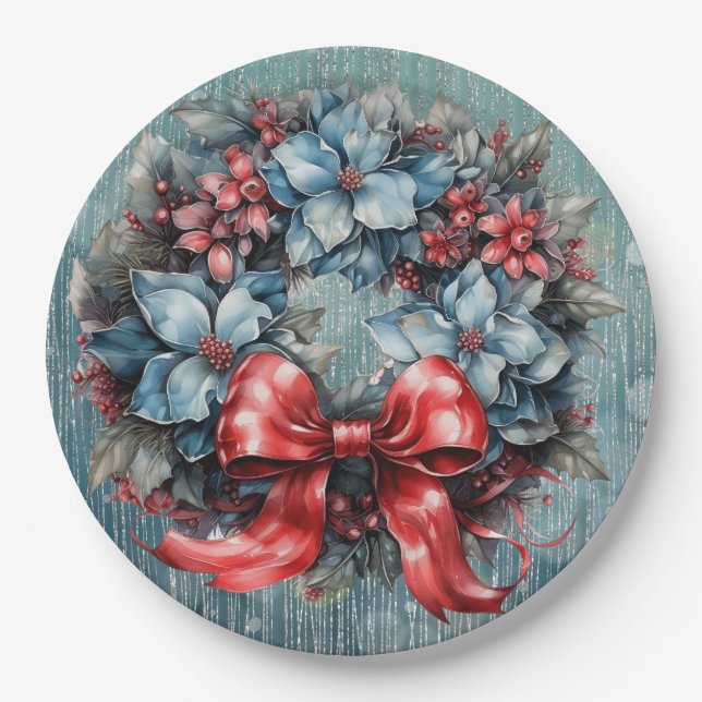 Assiettes En Carton Ruban bleu et rouge à couronne brillante (Devant)