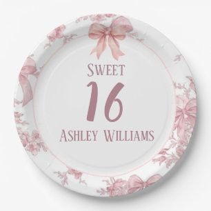 Assiettes En Carton Ruban Coquette Rose Anniversaire 16 Ans