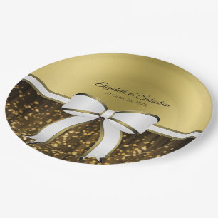 Assiettes En Carton Ruban d'or et étincelles Élégant Mariage Glam