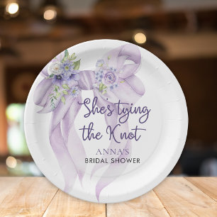 Assiettes En Carton Ruban Lilas Elle Attache le Nœud Réception de Mari