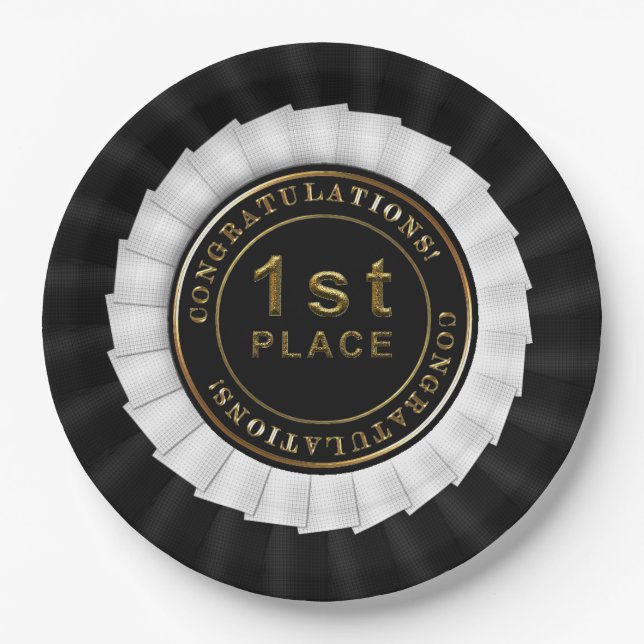 Assiettes En Carton Ruban primé, Noir-1ère PLAQUE DE PAPIER (Devant)