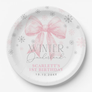Assiettes En Carton Ruban rose Bow Silver Winter Onederland Anniversai