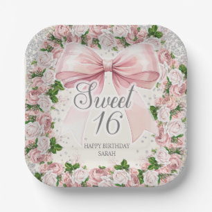 Assiettes En Carton Ruban Rose Floral Vintage Coquette Sweet 16