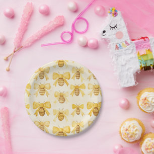 Assiettes En Carton Rubans Abeilles Miel Jaune Or Anniversaire
