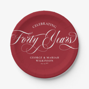 Assiettes En Carton Ruby Red Script Tourbillonnant 40e anniversaire d