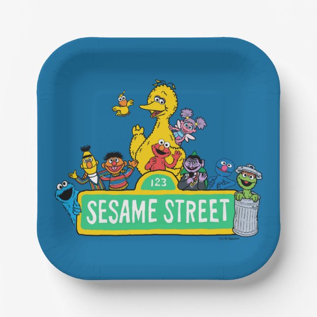 Assiettes En Carton Rue Sésame | Couleur complète avec Pals (Recto)