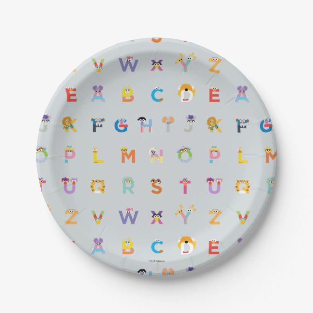 Assiettes En Carton Rue Sésame | Lettres de l'alphabet (Devant)