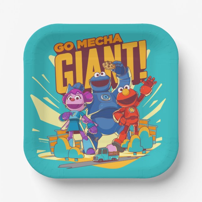 Assiettes En Carton Rue Sésame | Méca Builders Go Mecha Giant! (Recto)