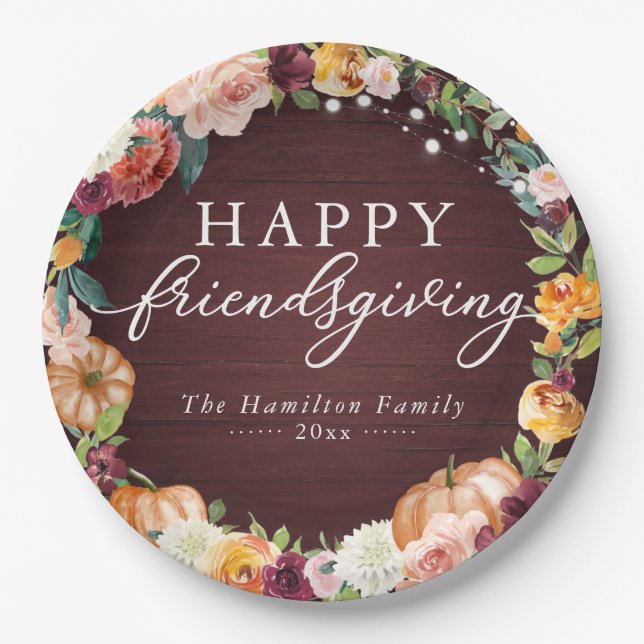 Assiettes En Carton Russe Automne Floral Friendsgiving Diner Papier Pl (Devant)