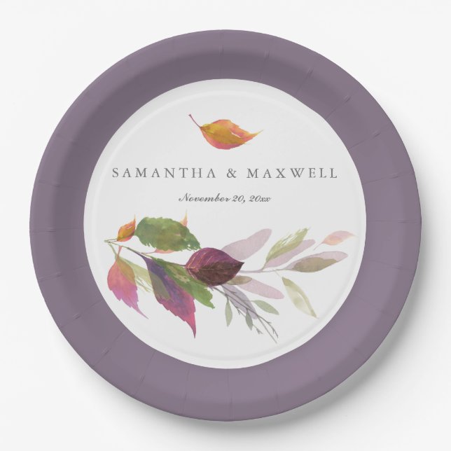 Assiettes En Carton Russe automne laisse aquarelle Thanksgiving (Devant)