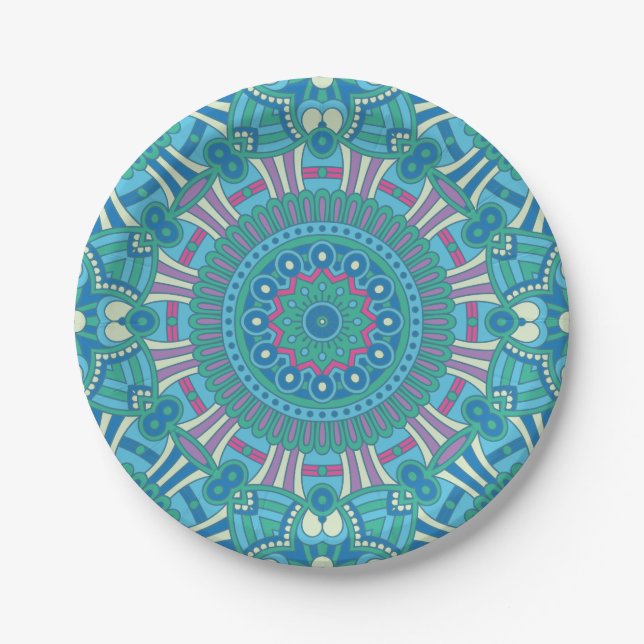 Assiettes En Carton Russe Bohème géométrique Mandala bleu pourpre (Devant)