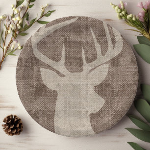 Assiettes En Carton Russe Burlap Deer Buck  