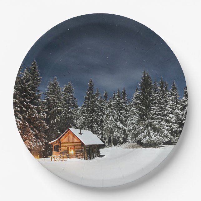 Assiettes En Carton Russe Cabine neige hiver (Devant)