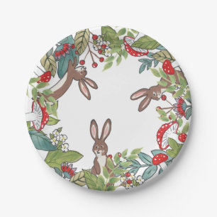 Assiettes En Carton Russe Lapin Lapin Lapin Champignons Berry Feuilles