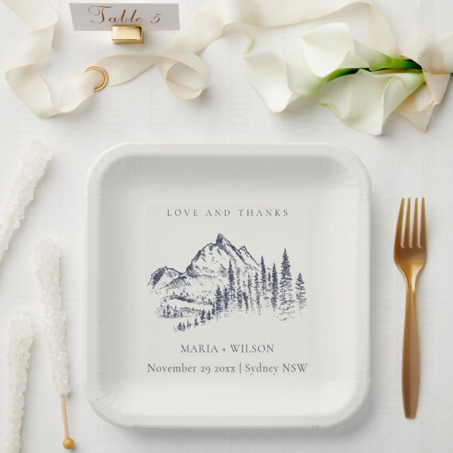 Assiettes En Carton Russe Navy Pine Woods Mountain Sketch Mariage (Mariage)