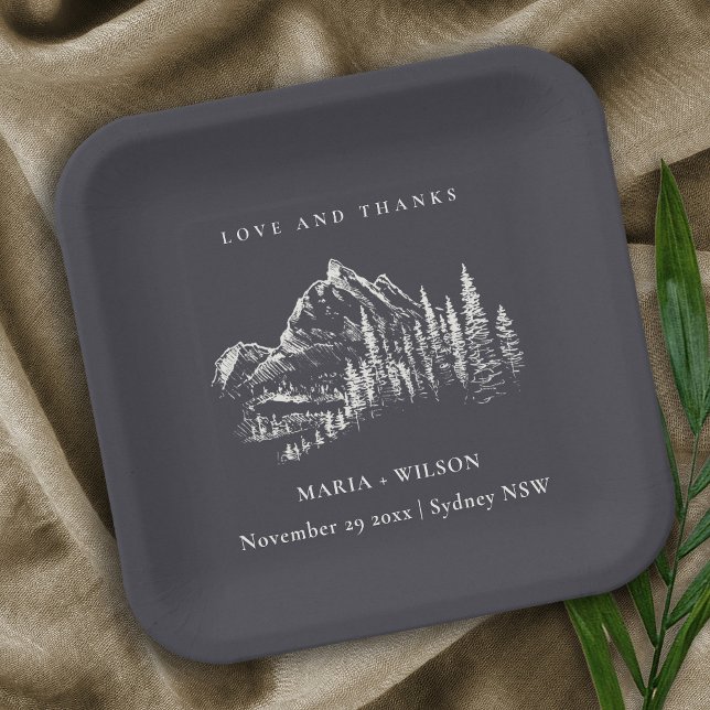 Assiettes En Carton Russe Navy Pine Woods Mountain Sketch Mariage (Créateur téléchargé)