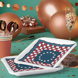 Assiettes En Carton Russe Patriotic Americana Quilt Motif USA Art