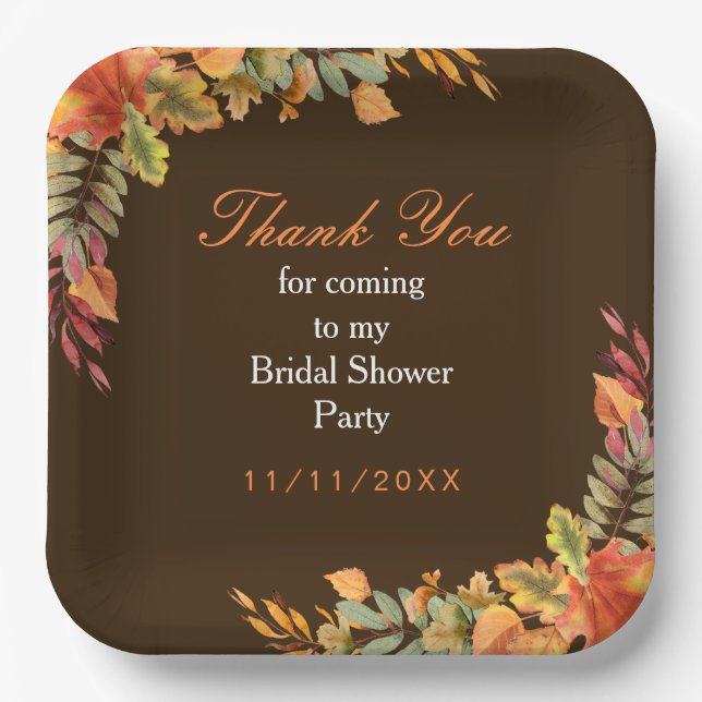 Assiettes En Carton Rustic Automne Feuilles Fête des mariées (Recto)