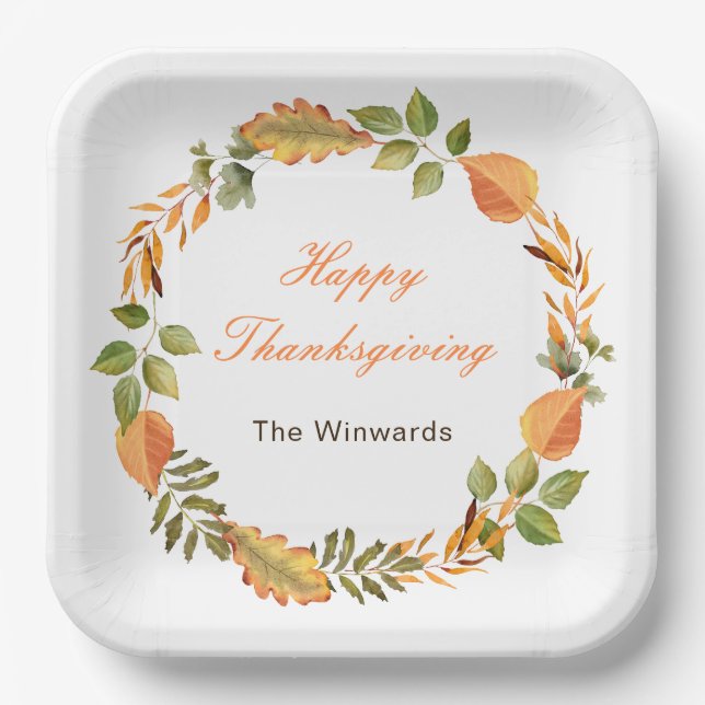 Assiettes En Carton Rustic Autumn Fall Leaves Square Thanksgiving  (Recto)
