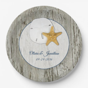 Assiettes En Carton Rustic Beach Driftwood Sand Mariage Dollar