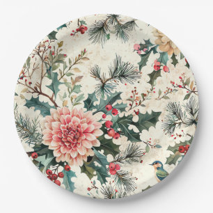 Assiettes En Carton Rustic Bird et Poinsettia Motif de Noël (11)