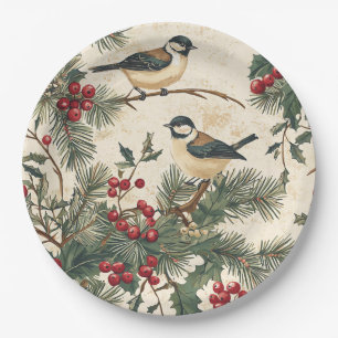 Assiettes En Carton Rustic Bird et Poinsettia Motif de Noël (8)