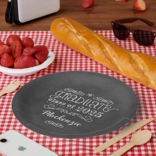 Assiettes En Carton Rustic Black Chalkboard Custom 2024 Nom du diplômé