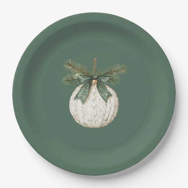 Assiettes En Carton Rustic Brown Cream Green Ornament Christmas   (Devant)