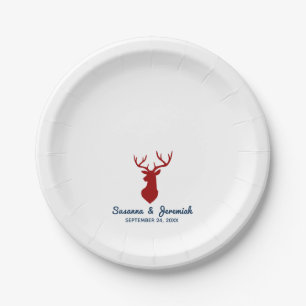 Assiettes En Carton Rustic Buck Deer à la réception de mariage rouge e
