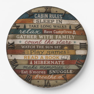 Assiettes En Carton Rustic Cabin Rules Wooden Lake House Lodge
