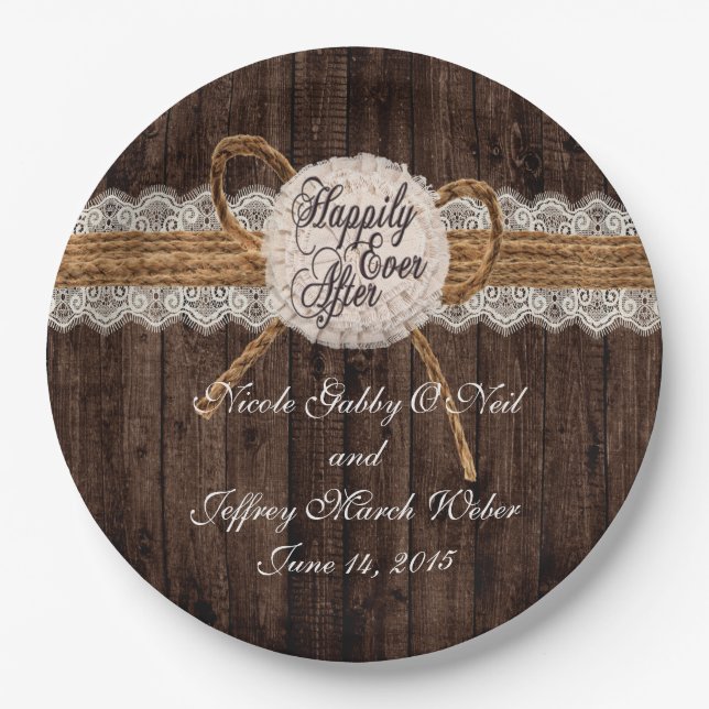 Assiettes En Carton Rustic Country Couple Photo Mariage Dîner (Devant)