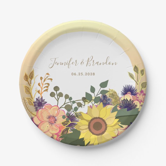 Assiettes En Carton Rustic Fall Floral Mariage (Devant)