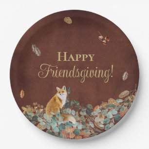 Assiettes En Carton Rustic Fall Leaves et Fox Friendsgiving