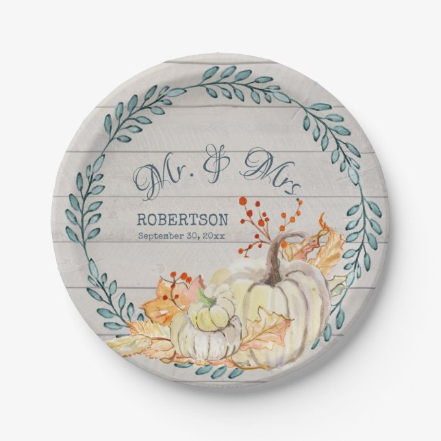 Assiettes En Carton Rustic Farm Automne laisse Mariage Aquarelle Citro (Devant)