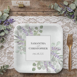 Assiettes En Carton Rustic Lavender et Eucalyptus Elegant Boho Wedding