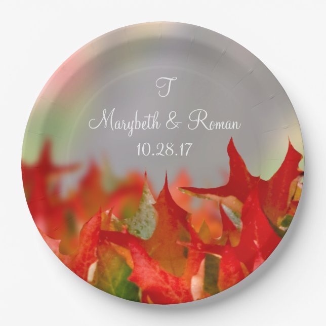 Assiettes En Carton Rustic Mariage Automne Feuilles Nom Monogram Fall (Devant)