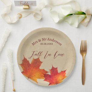 Assiettes En Carton Rustic Orange Fall in Love Feuille Automne Mariage