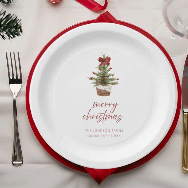 Assiettes En Carton Rustic Red Bow Christmas Tree Holiday  (Créateur téléchargé)