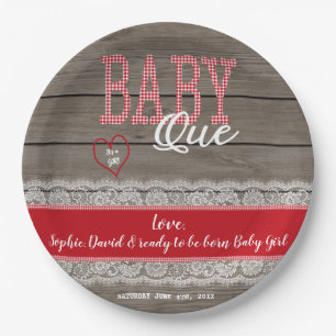 Assiettes En Carton Rustic Red En vichy Wood Girl Baby shower BBQ