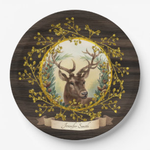 Assiettes En Carton Rustic Vintage Christmas Stag Fête Personnalisée