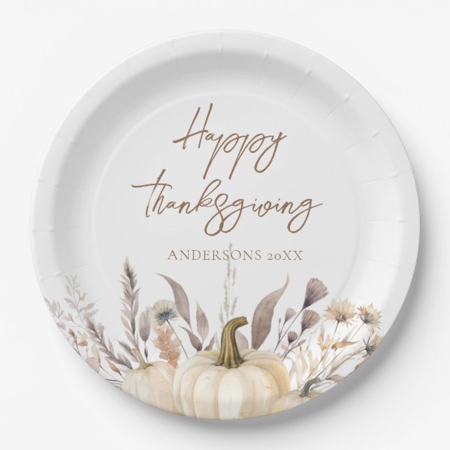 Assiettes En Carton Rustic White Pumpkin Thanksgiving (Devant)