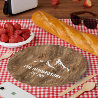 Assiettes En Carton Rustic Wood Mountains Personnalisé Family Lake Ski